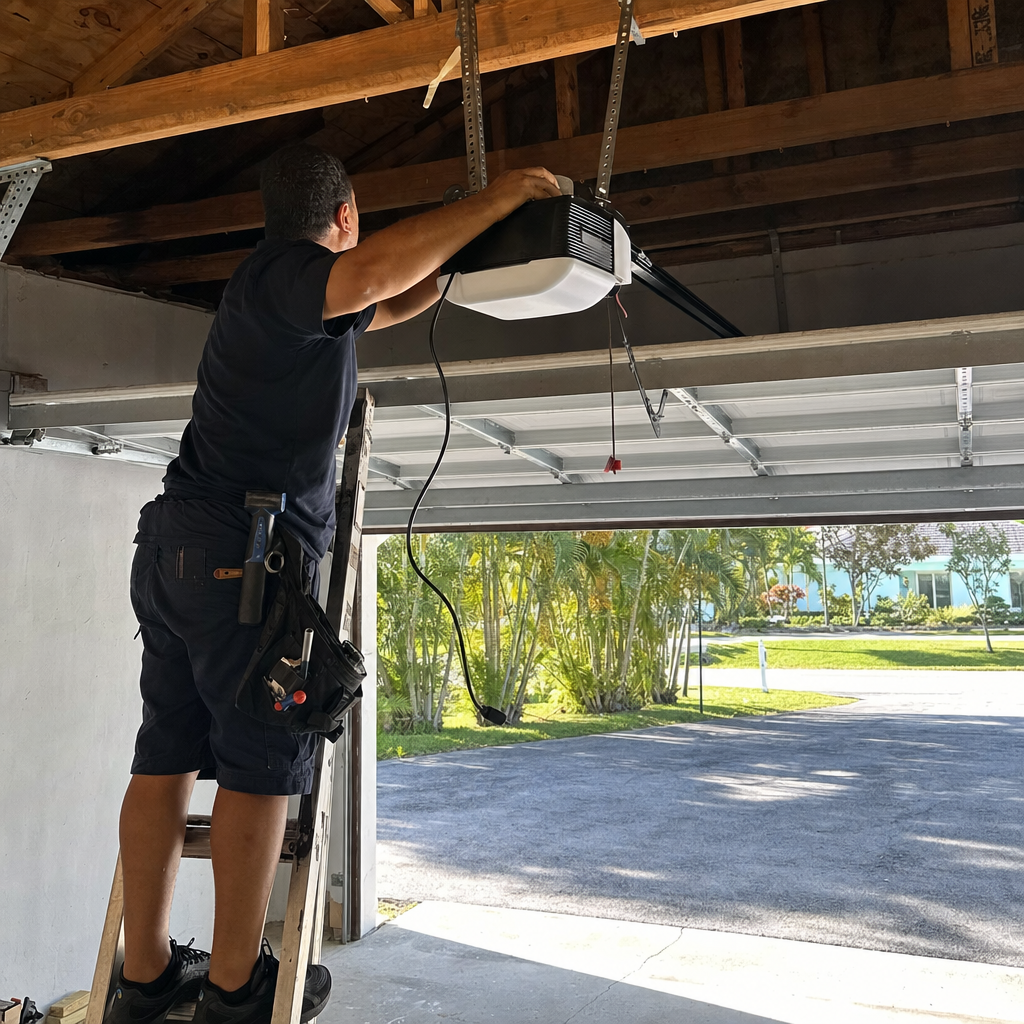 Professional installing garage door opener