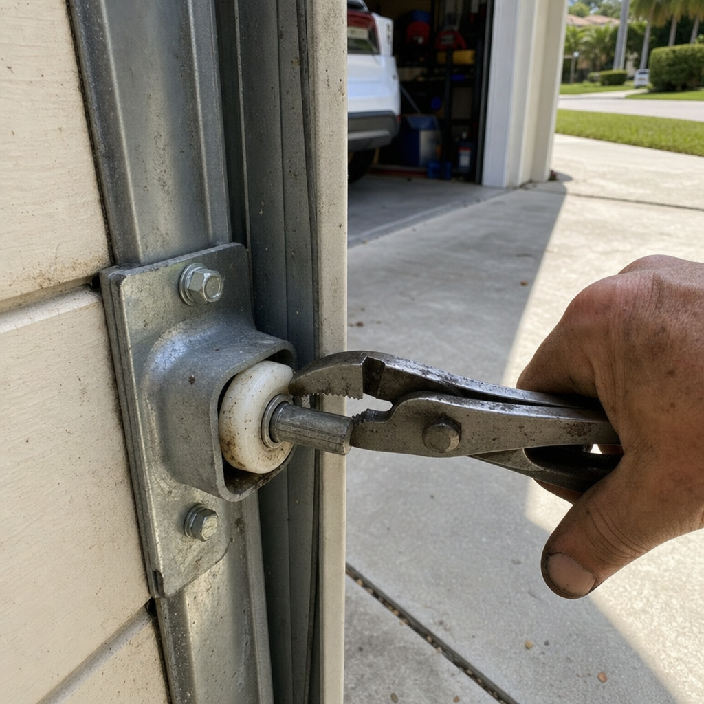 Garage door roller repair with pliers